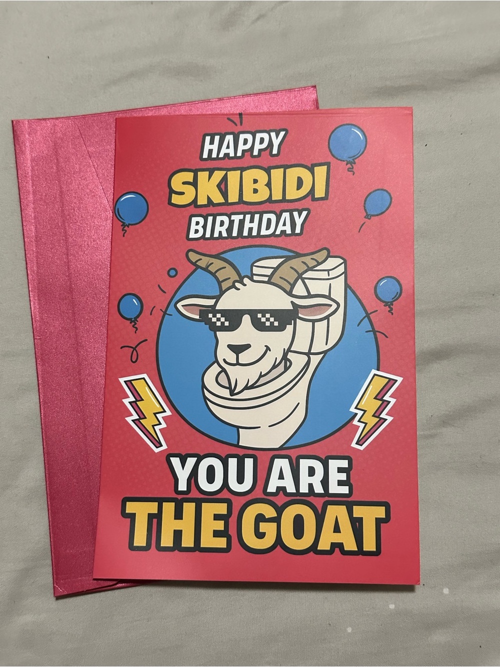 Funny Skibidi Toilet Goat Birthday Card with Envelope